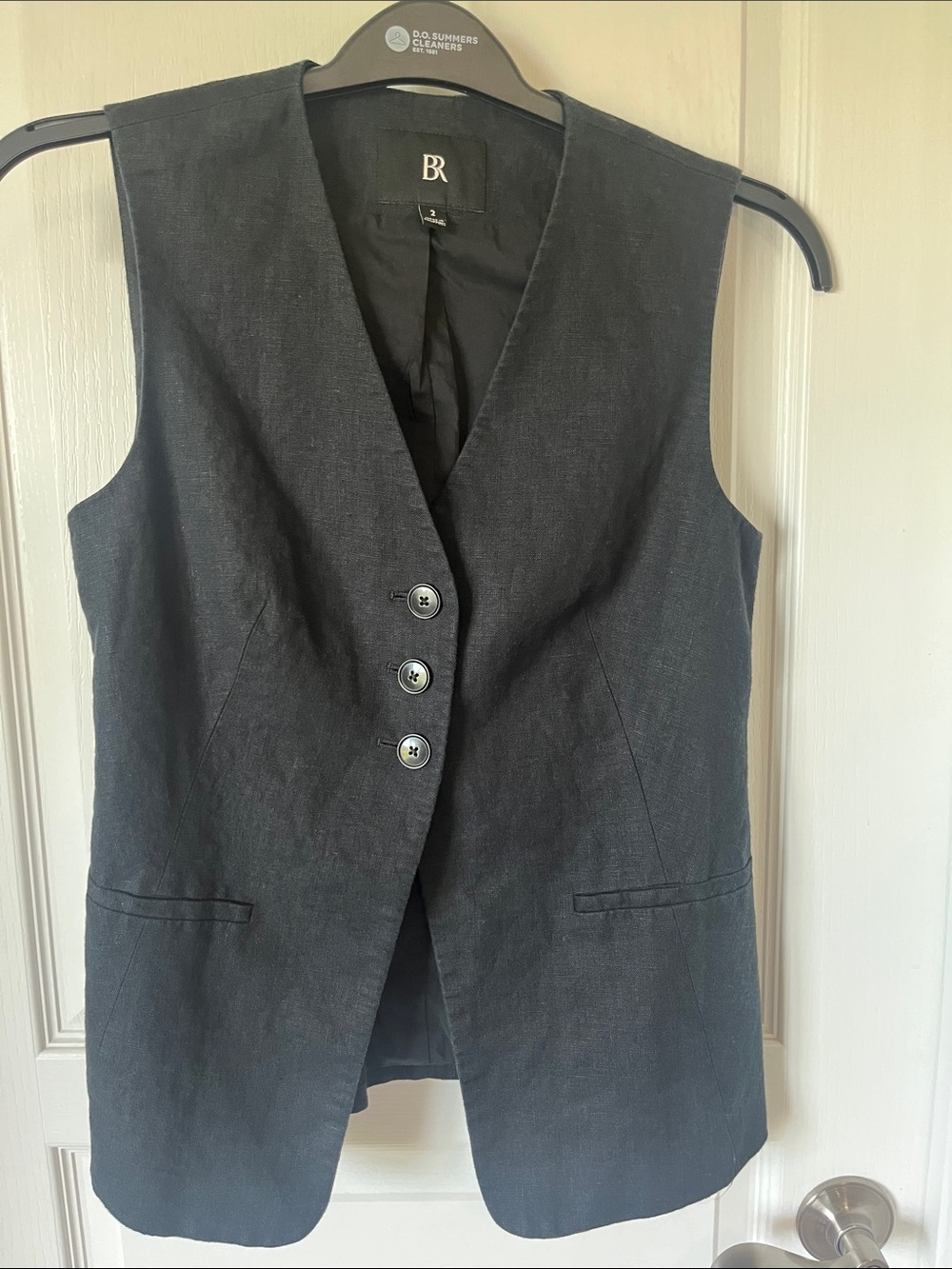 Banana Republic Black Sleeveless Linen-Blend Vest with Three-Button Front